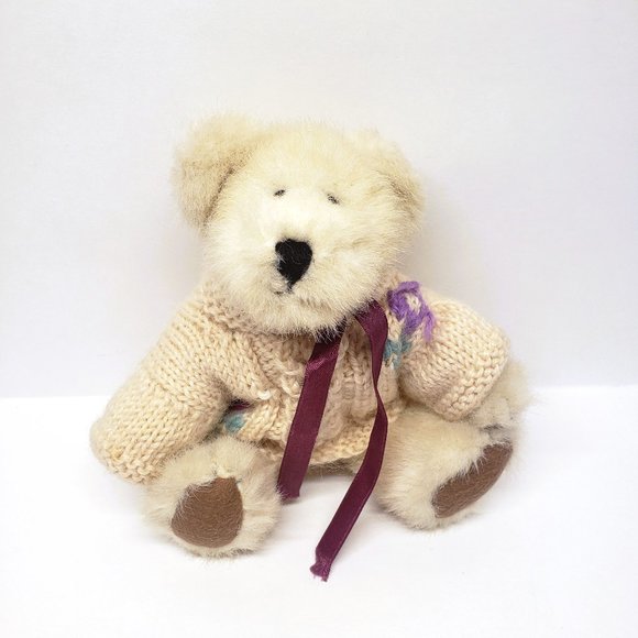 Vtg Boyds Bear Knit Sweater Flower Plush Blond Tan Articulated Legs Posable 8" - Picture 1 of 9